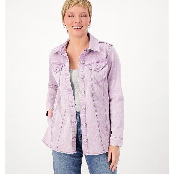 LOGO by Lori Goldstein Jeans Jacket Womens Size 18W Purple Color with Frayed Hem - Picture 1 of 10